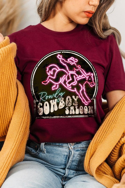 Cowboy Saloon Neon Sign Graphic T Shirts