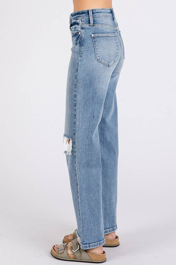 P1371W-MD HIGH RISE STRETCH SLIM WIDE LEG W/ DESTROYED HEM: 3/25