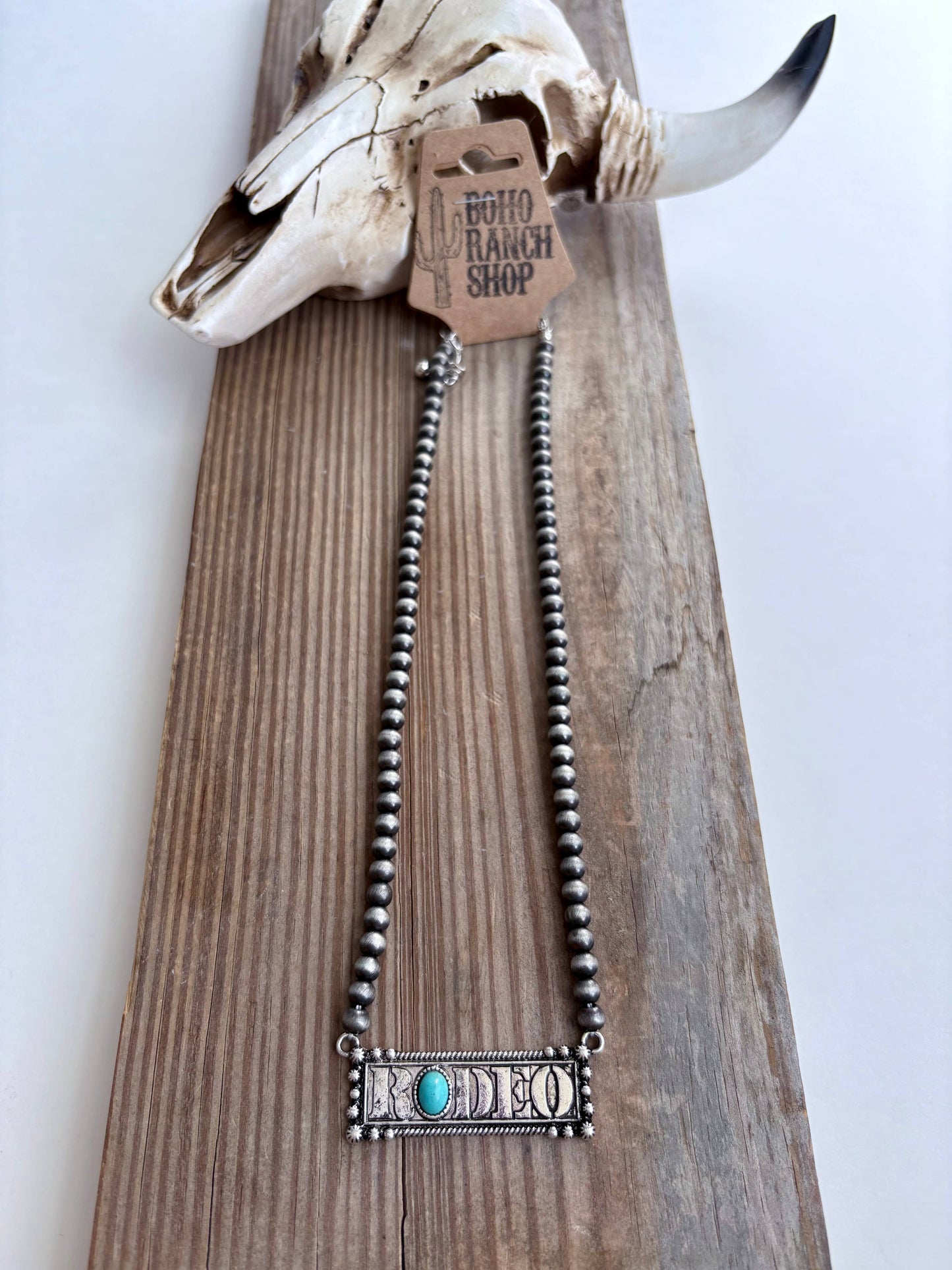 Western Bar Pendant Navajo Pearl Bead Necklace: RODEO