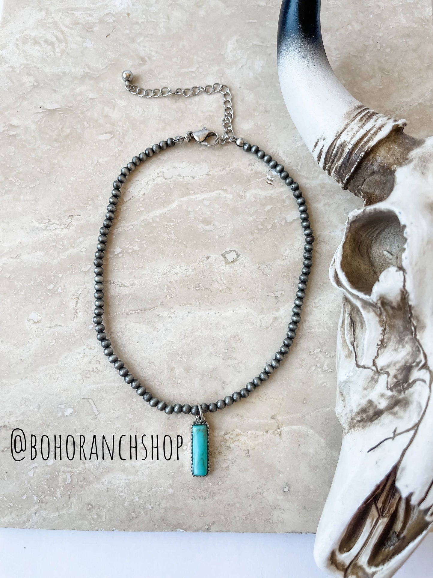 Navajo Bead Choker Turquoise Pendant Necklace