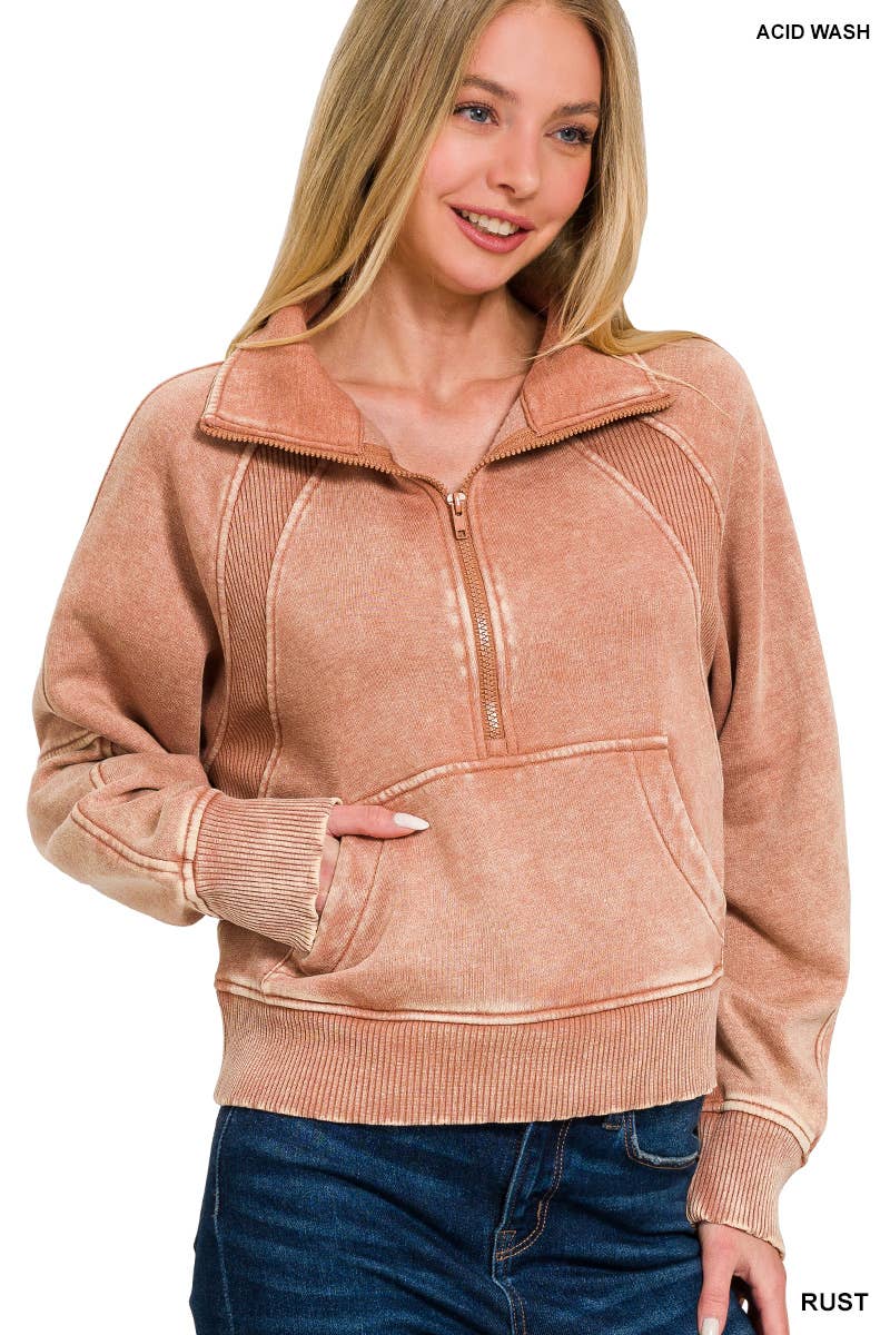 Half Zip Cropped Pullover: ASH MOCHA-171520 / M