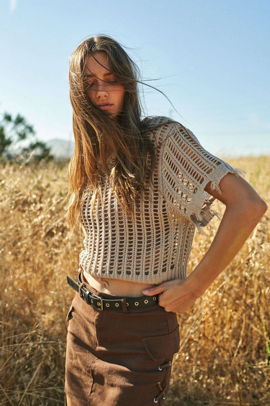 Crochet Cover Up Top: Beige
