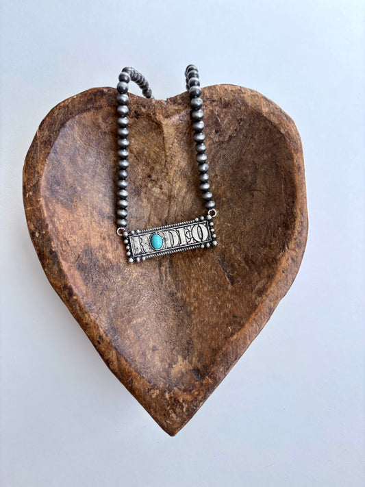 Western Bar Pendant Navajo Pearl Bead Necklace: RODEO