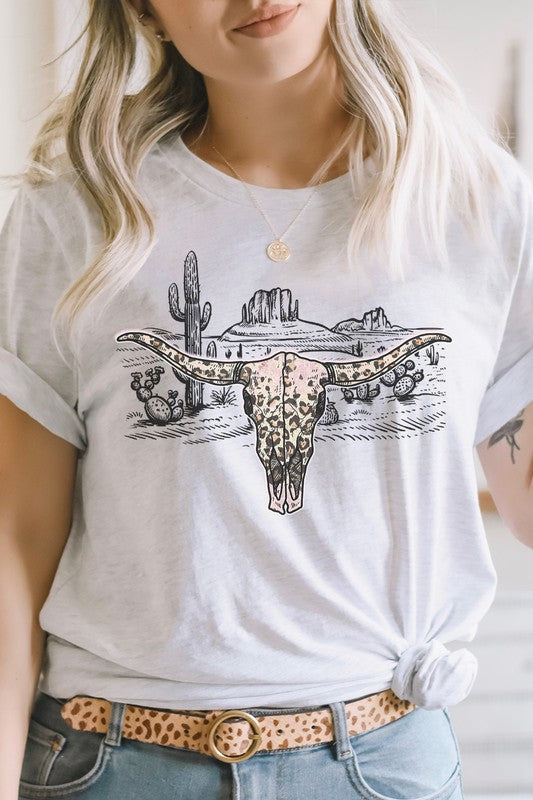 Longhorn Skull Western Desert Scene Graphic Tee