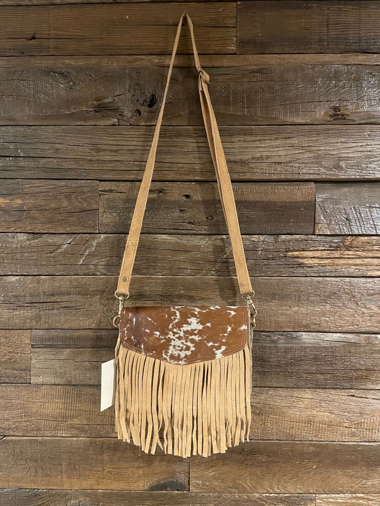 Sadie Cowhide and Tan Suede Fringe Western Purse, Crossbody