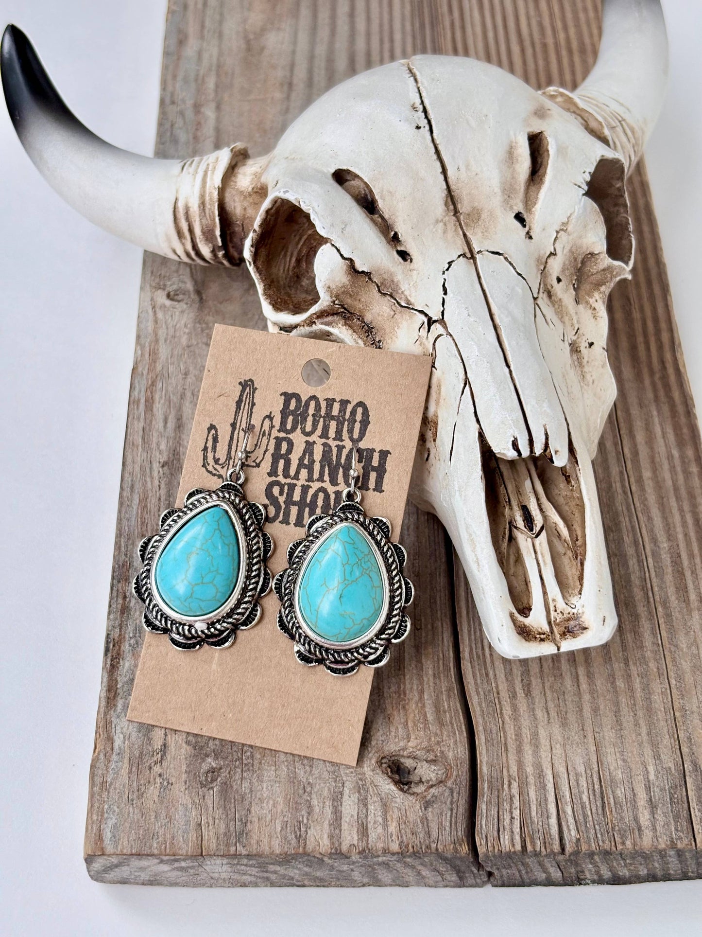 Western Style Turquoise Stone Statement Dangle Earrings: 3
