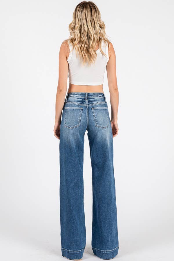 MID RISE STRETCH TROUSER WIDE LEG JEANS