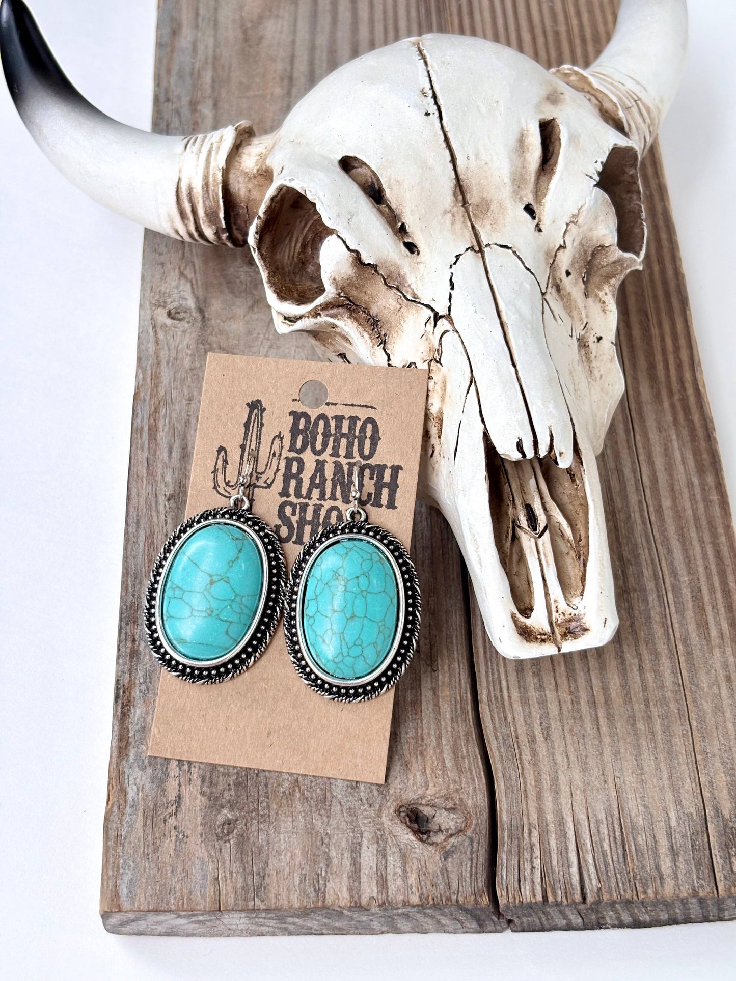 Western Style Turquoise Stone Statement Dangle Earrings: 6
