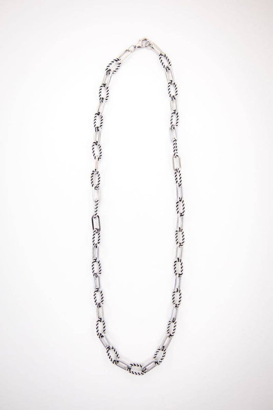 18K White Gold Plated Rope Link Chain: 24 in.