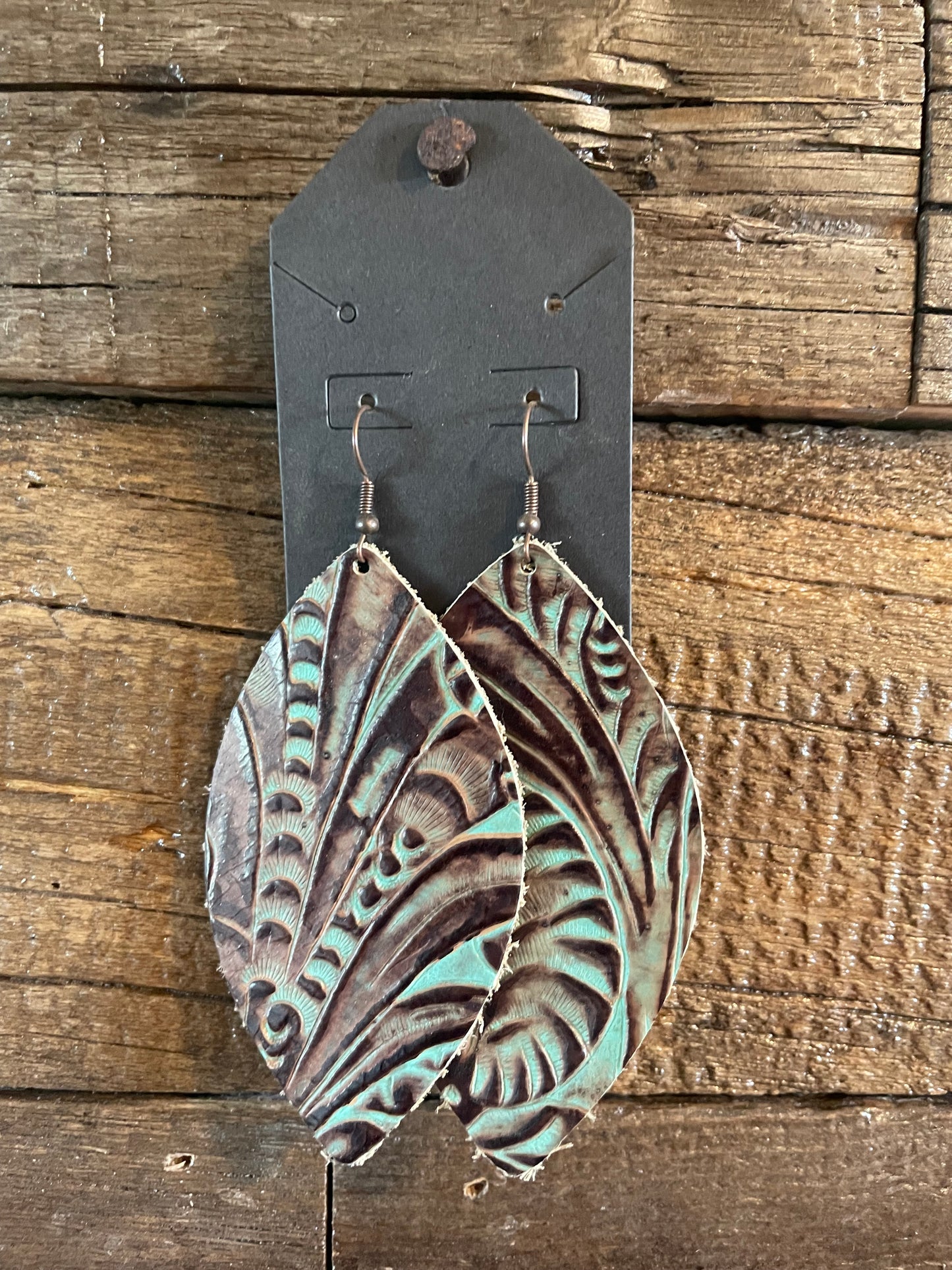 Leather turquoise earrings