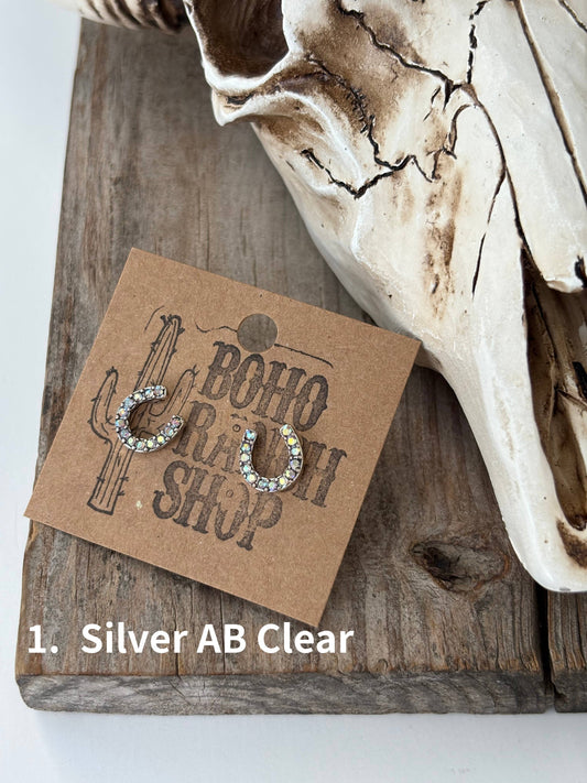 Dainty Western Style Horseshoe with Rhinestone Earrings