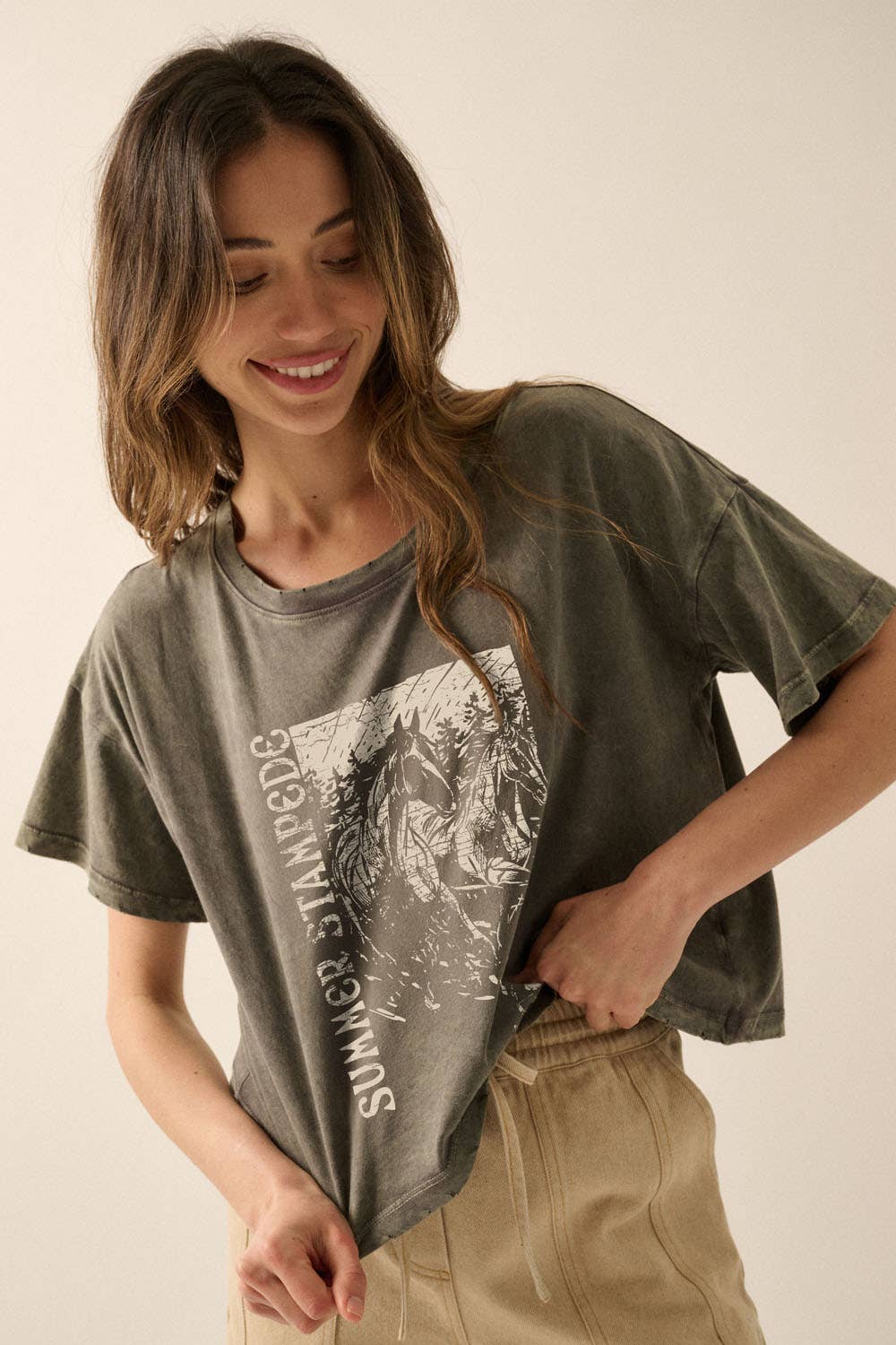 Summer Stampede Distress Cropped Graphic Tee
