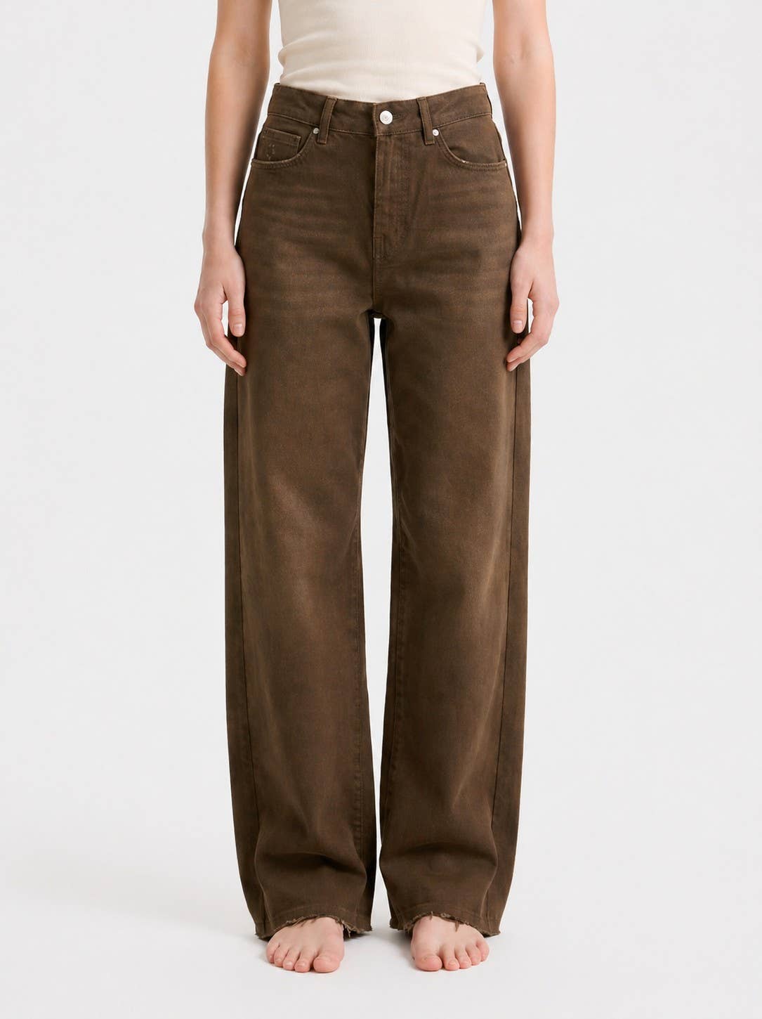 VINTAGE WIDE LEG JEANS: BROWN / XS-S-M-L(1-2-2-1)