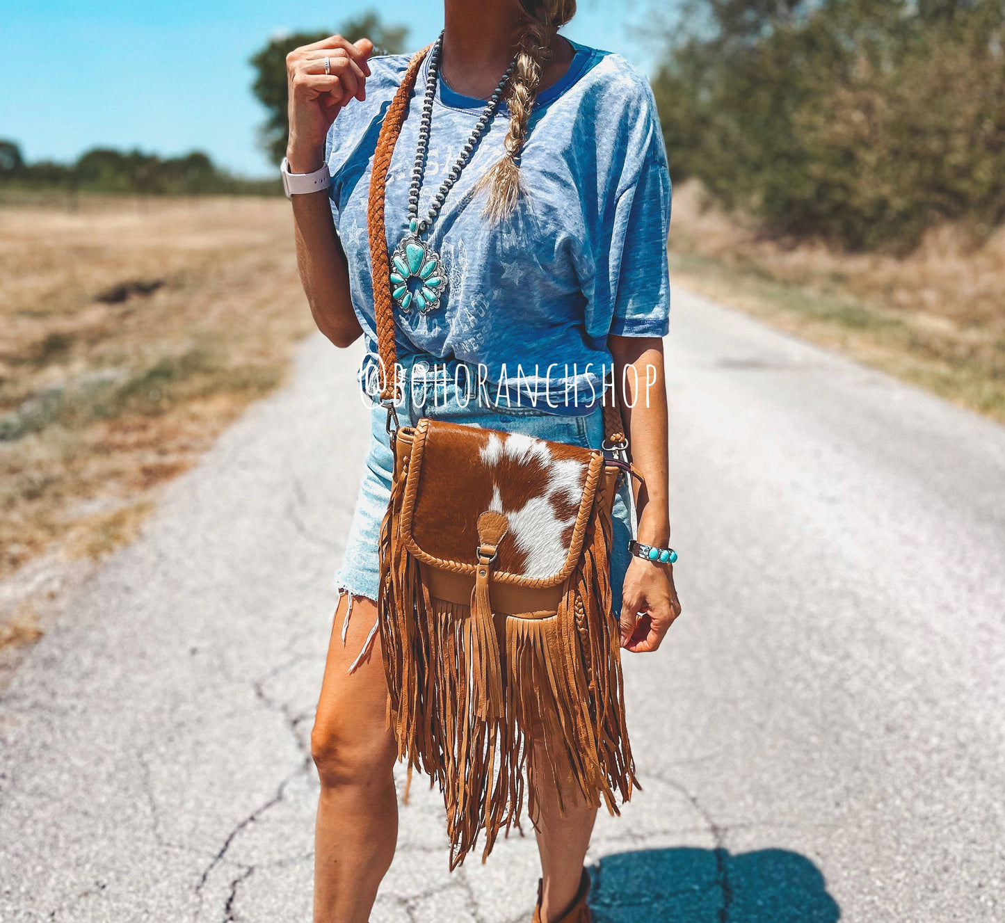 THE NANCY CROSSBODY Genuine Hairon Cowhide Leather Tassel: BLACK + WHITE COWHIDE