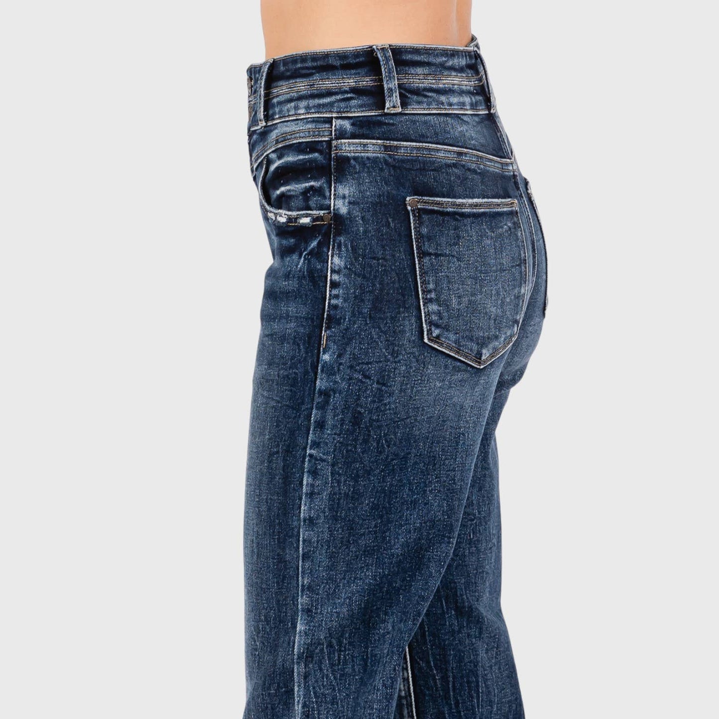 P1153F-DM HIGH RISE STRETCH  WIDE LEG FLARE W/ FRAYED HEM: 1/24