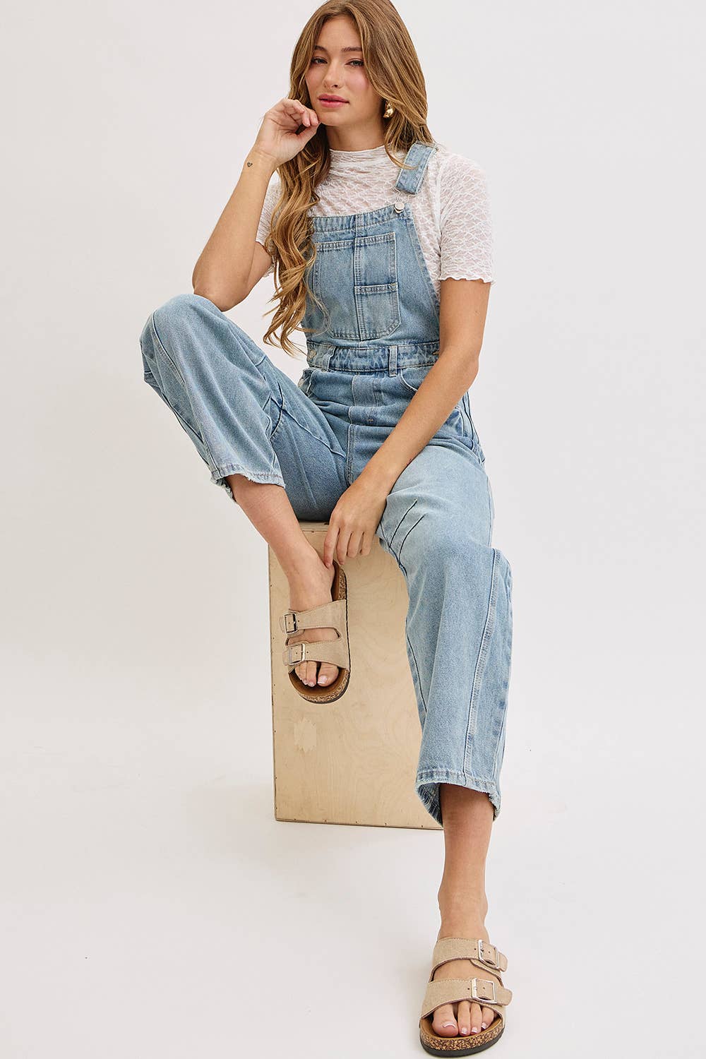 BARREL-LEG DENIM OVERALLS