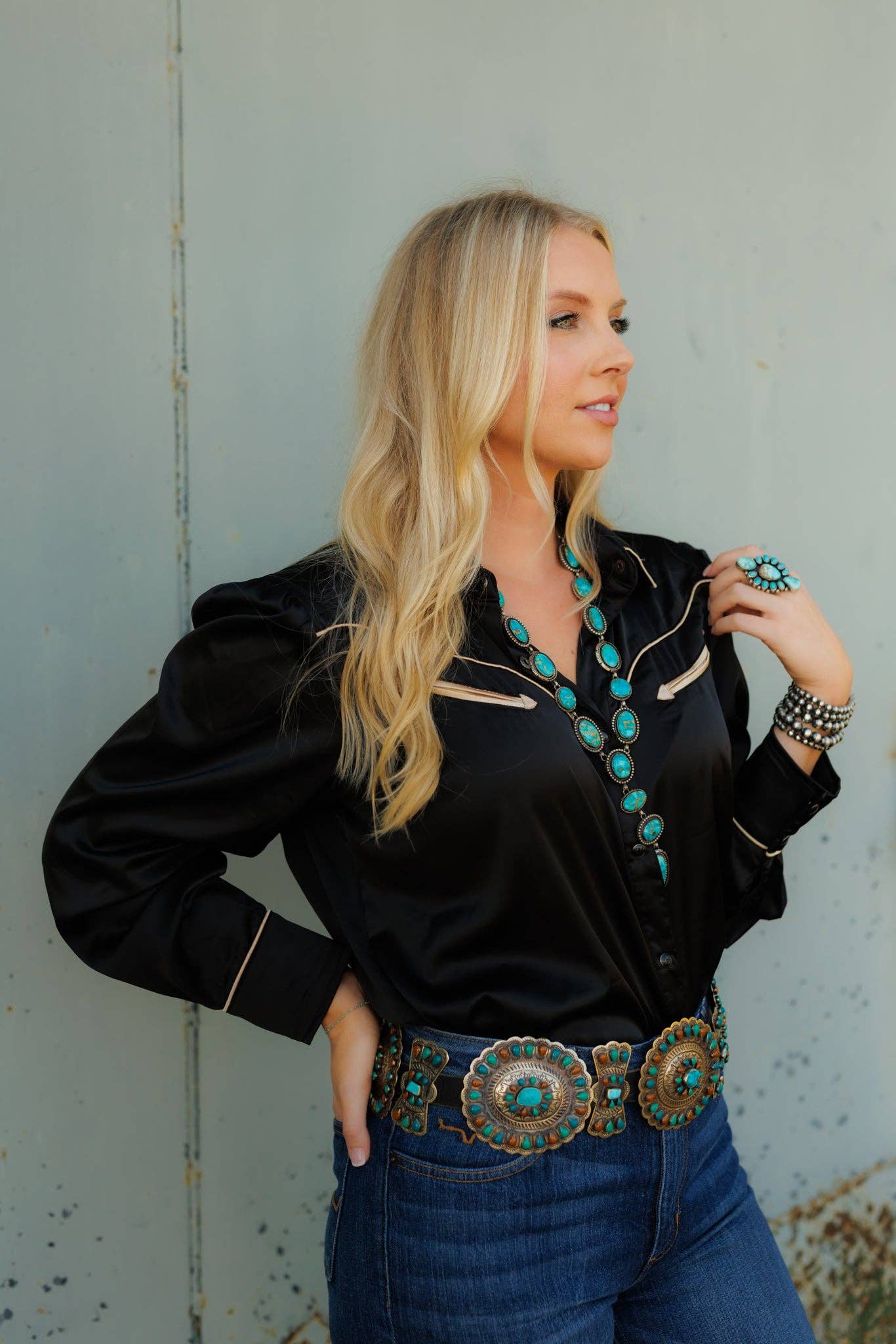 Pearl Snap, Black Satin