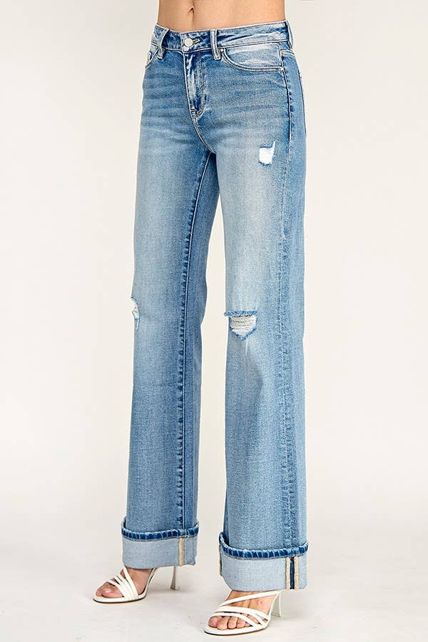 MID RISE VINTAGE FLARE W/ CUFFED HEM JEANS