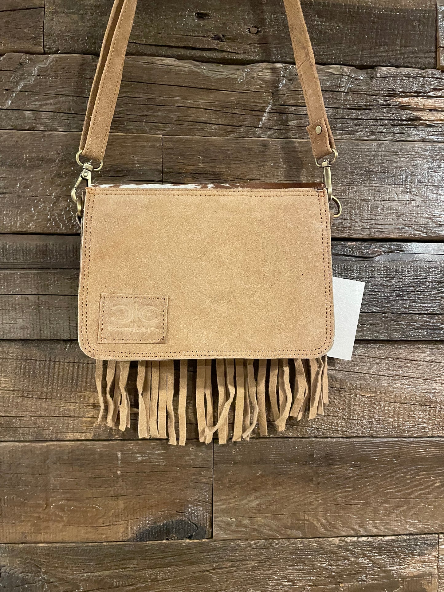 Sadie Cowhide and Tan Suede Fringe Western Purse, Crossbody
