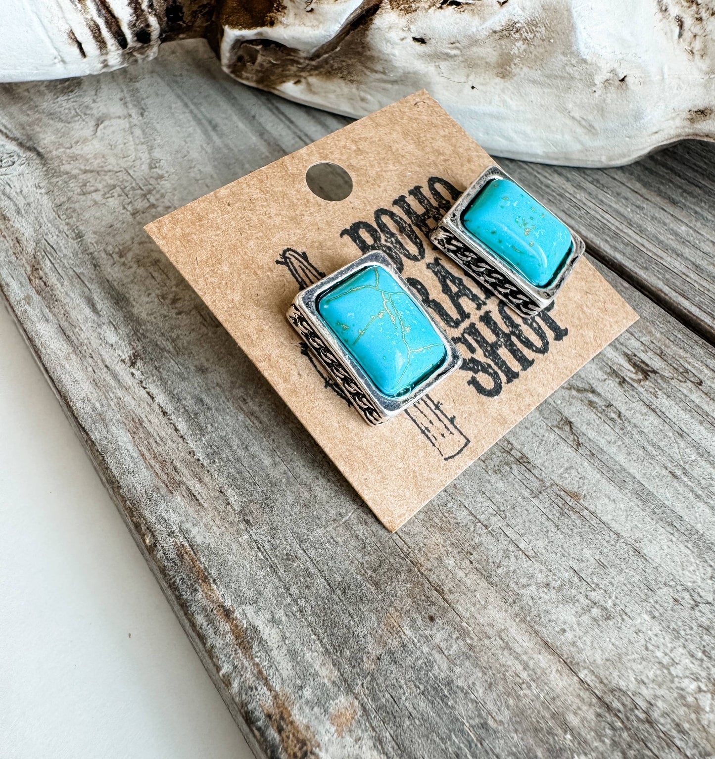 Small Rectangle Stone Stud Earrings