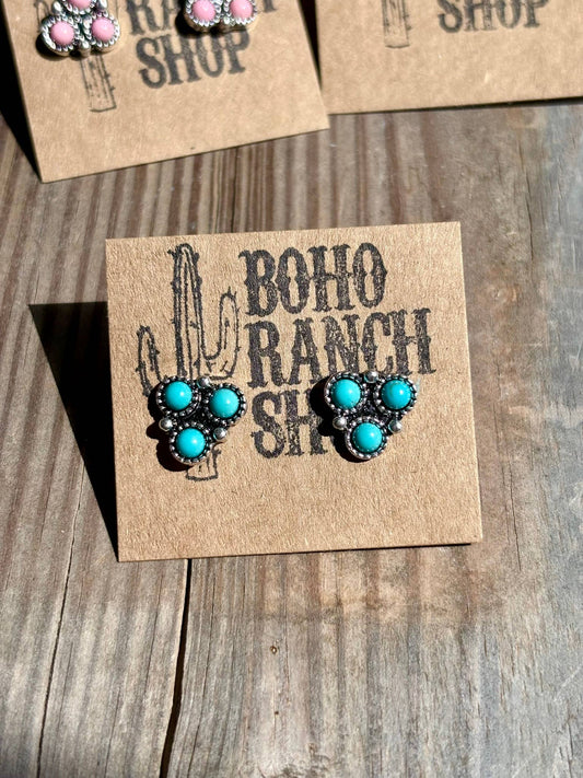 Western Mini Stone Stud Earrings: Blue