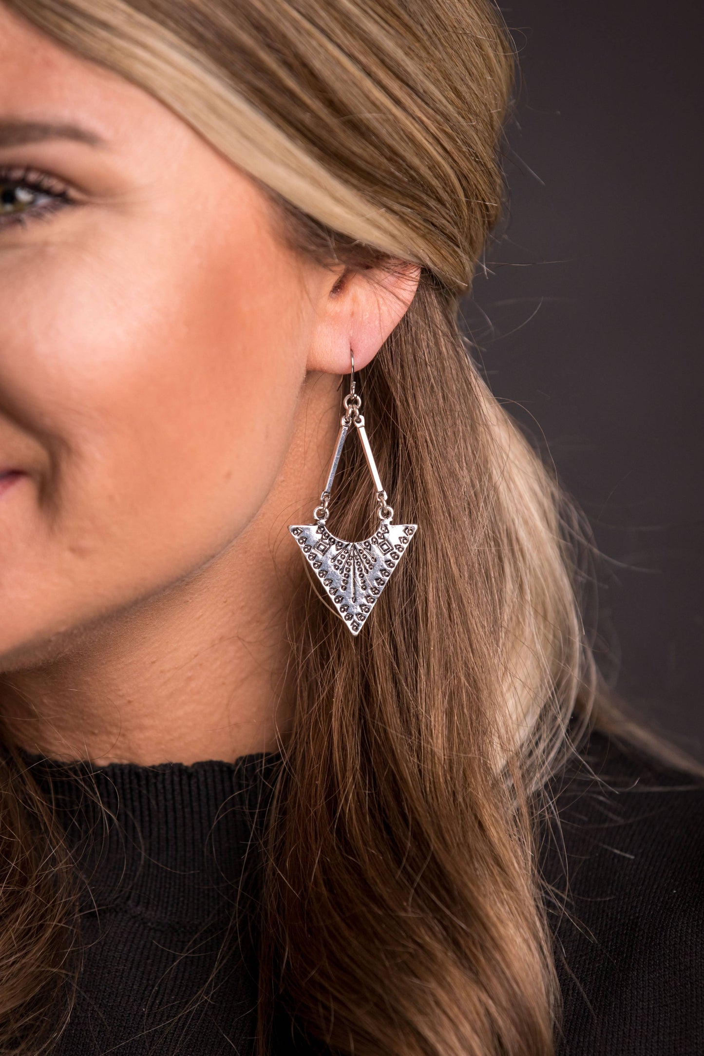 Burnished Silver Triangle Stamped Drop Earring