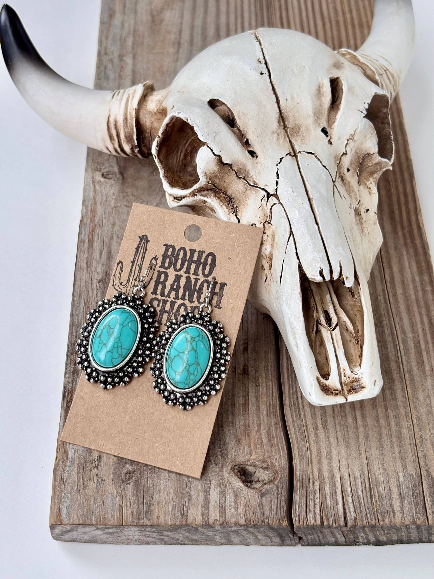Western Style Turquoise Stone Statement Dangle Earrings: 3