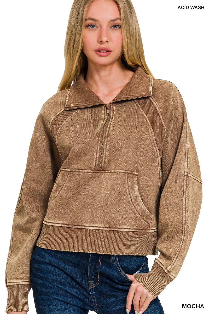 Half Zip Cropped Pullover: ASH MOCHA-171520 / M