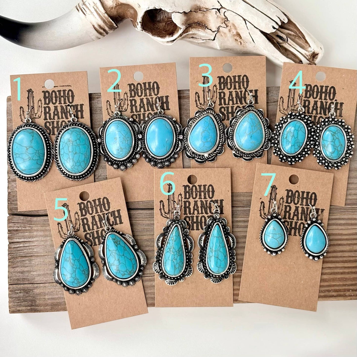 Western Style Turquoise Stone Statement Dangle Earrings: 3