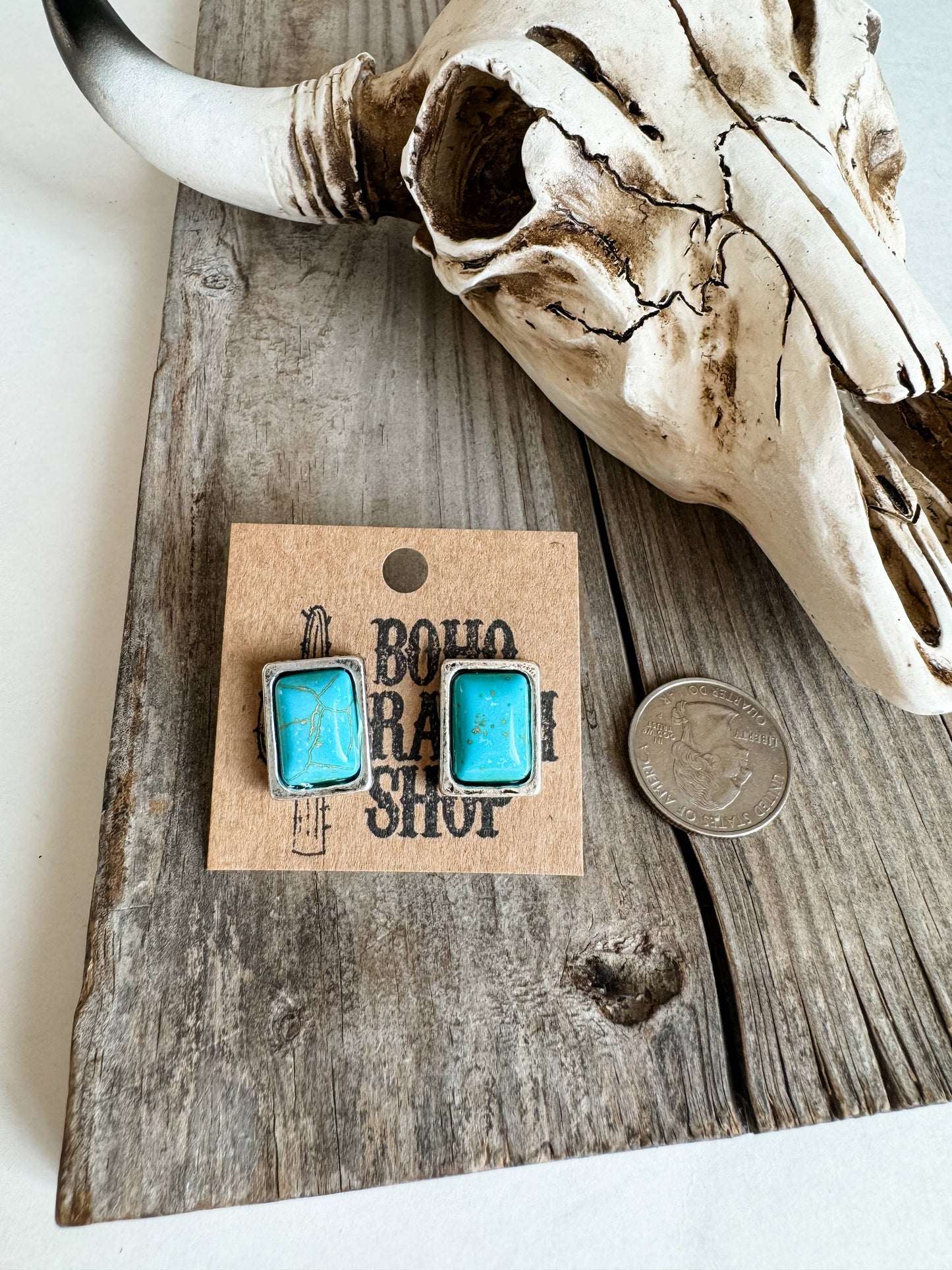 Small Rectangle Stone Stud Earrings