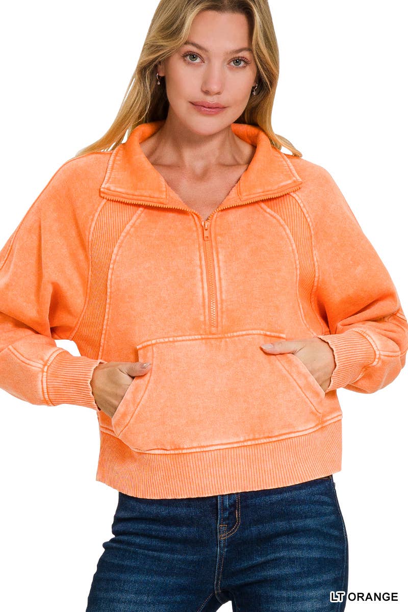 Half Zip Cropped Pullover: ASH MOCHA-171520 / M