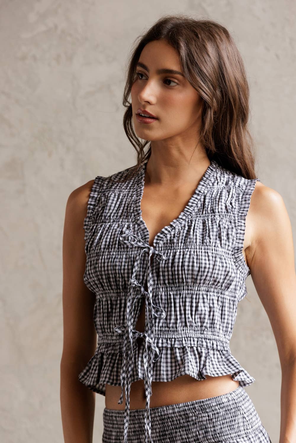 SMOCKED GINGHAM TOP