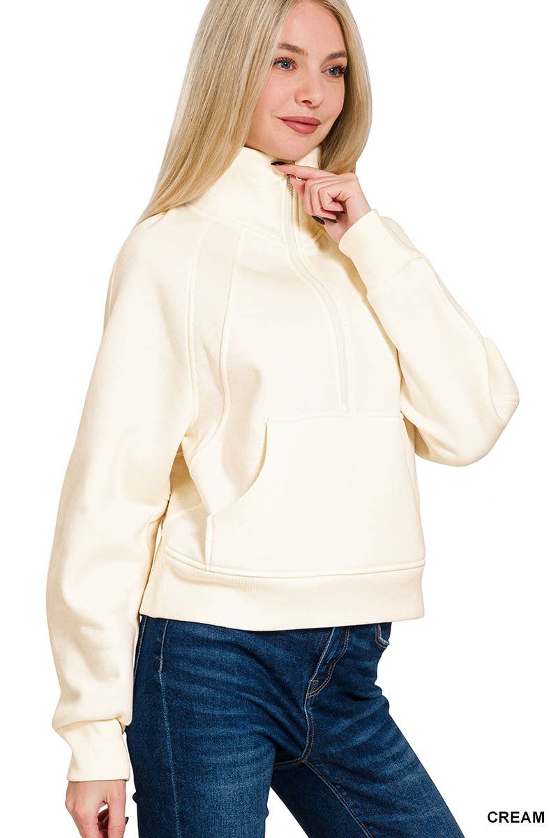 Half Zip Cropped Pullover: ASH MOCHA-171520 / L