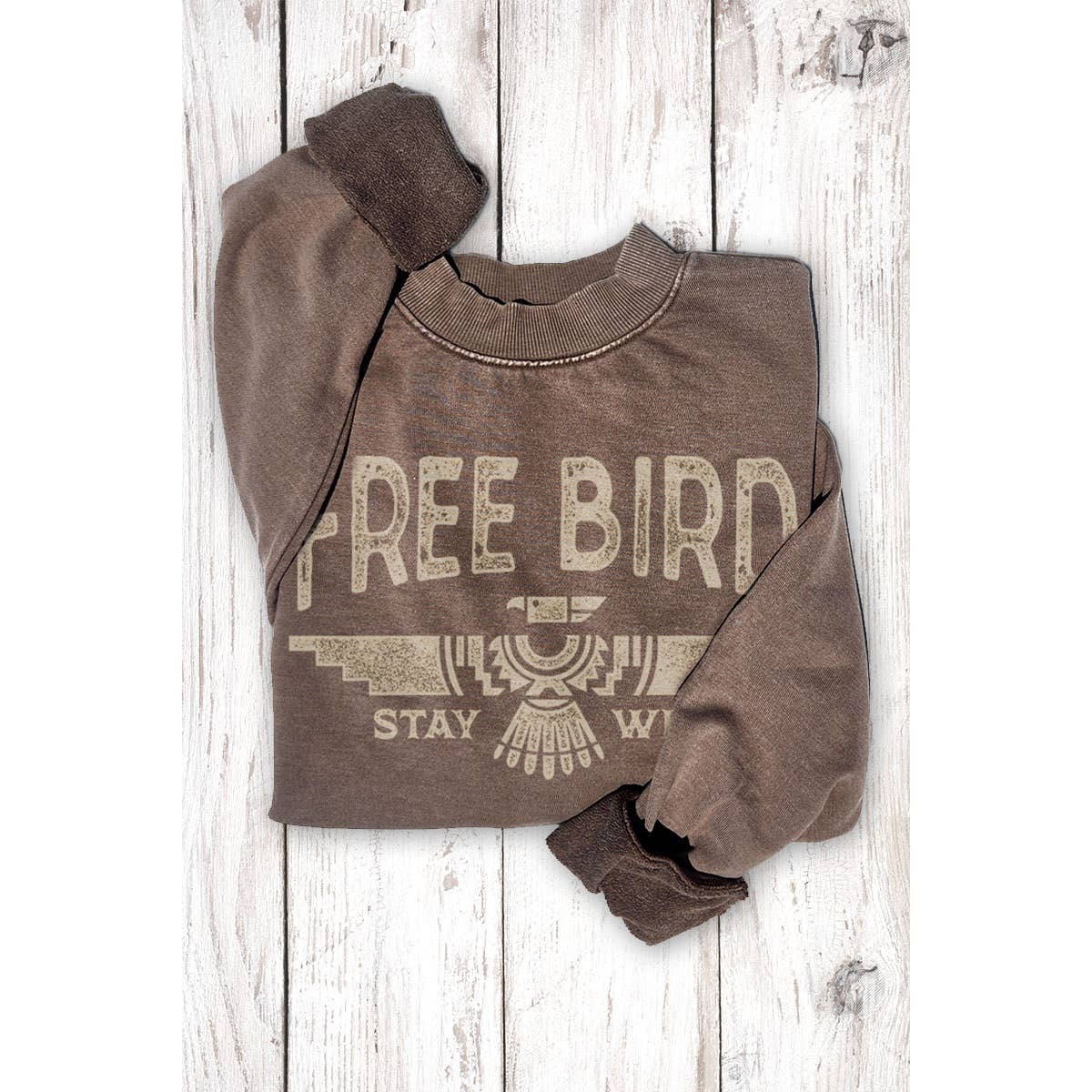 FREE BIRD  MINERAL GRAPHIC SWEATSHIRTS: Mineral Mustard / S-M-L-XL(1-2-2-1)