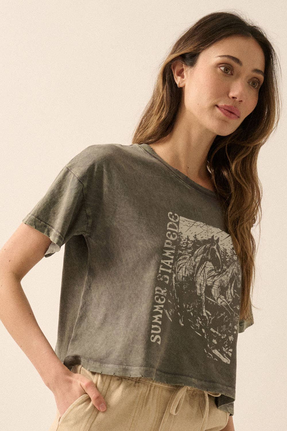 Summer Stampede Distress Cropped Graphic Tee