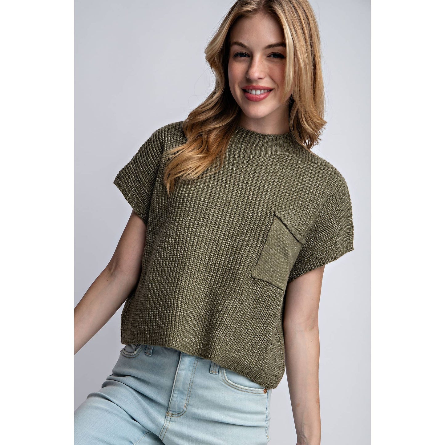 DROP SHOULDER RIB-KNIT SWEATER TOP: Taupe / S-M-L(2-2-2)