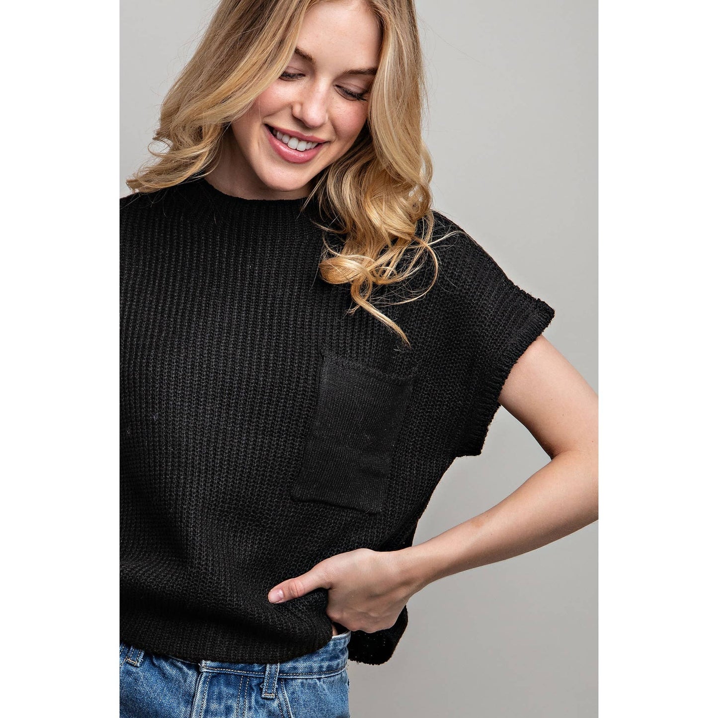 DROP SHOULDER RIB-KNIT SWEATER TOP: Brown / S-M-L(2-2-2)