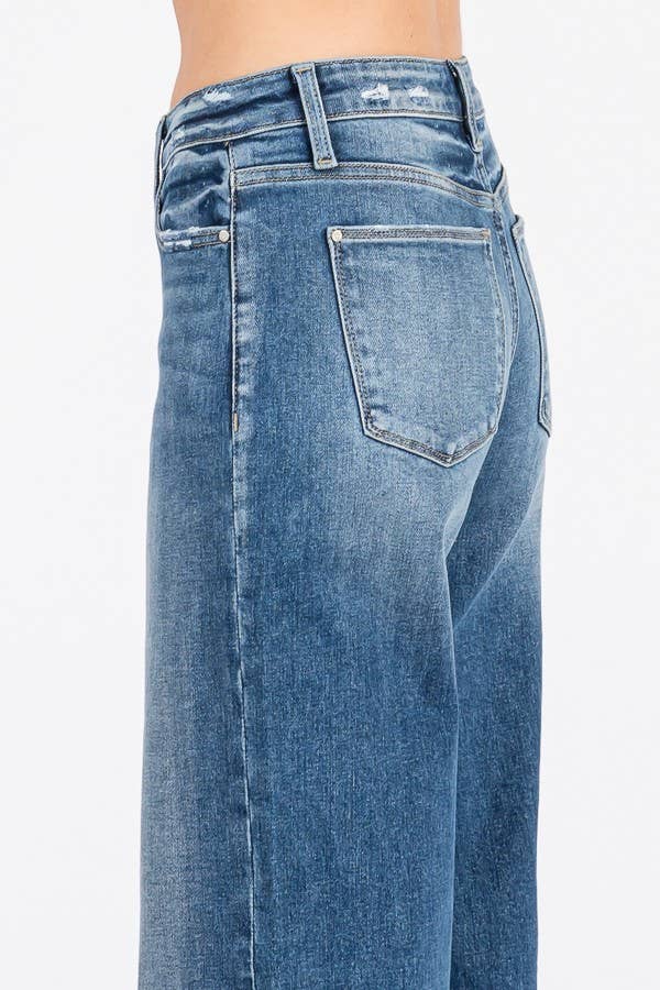 MID RISE STRETCH TROUSER WIDE LEG JEANS