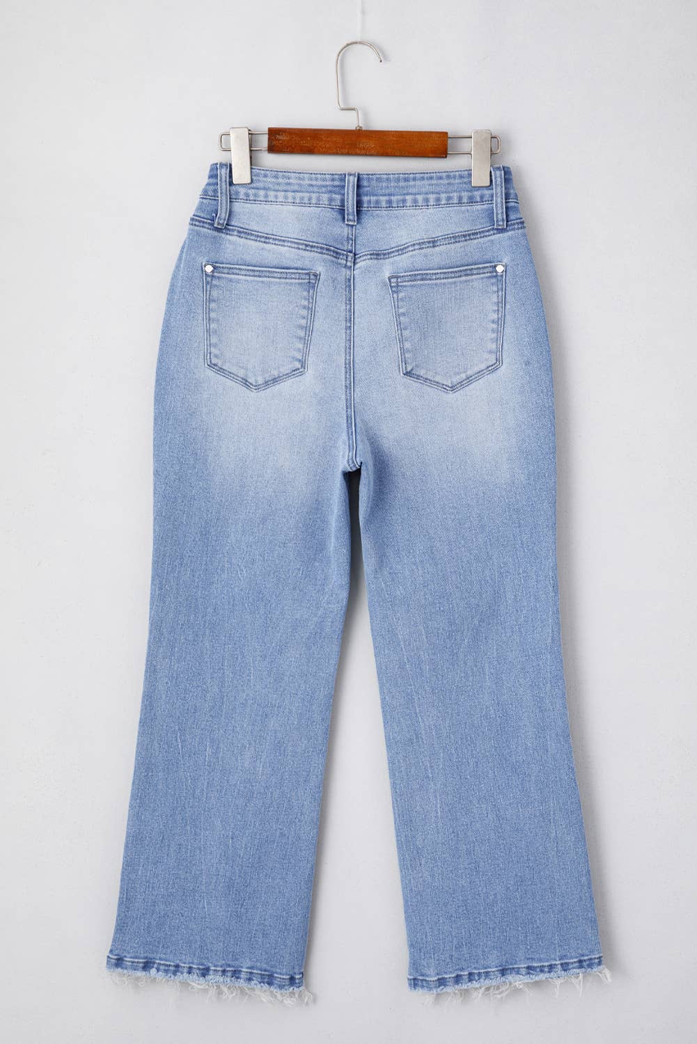 Mineral Wash Raw Hem High Waist Flared Jeans: Blue