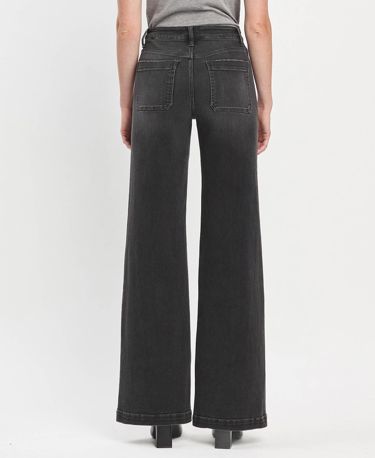 HIGH RISE PATCH POCKET BLACK WIDE LEG TROUSERS