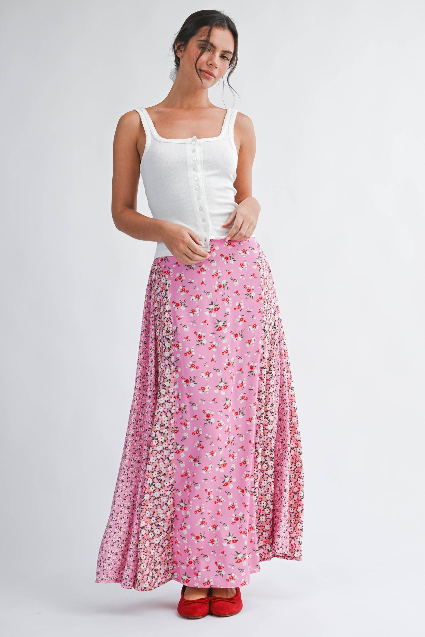Pointelle Button Front Cami Tank: White