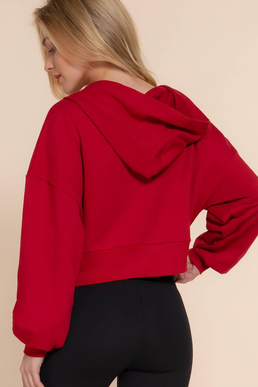 Long Sleeve Hoodie French Terry Zip Up Jacket: IVY-beige / M