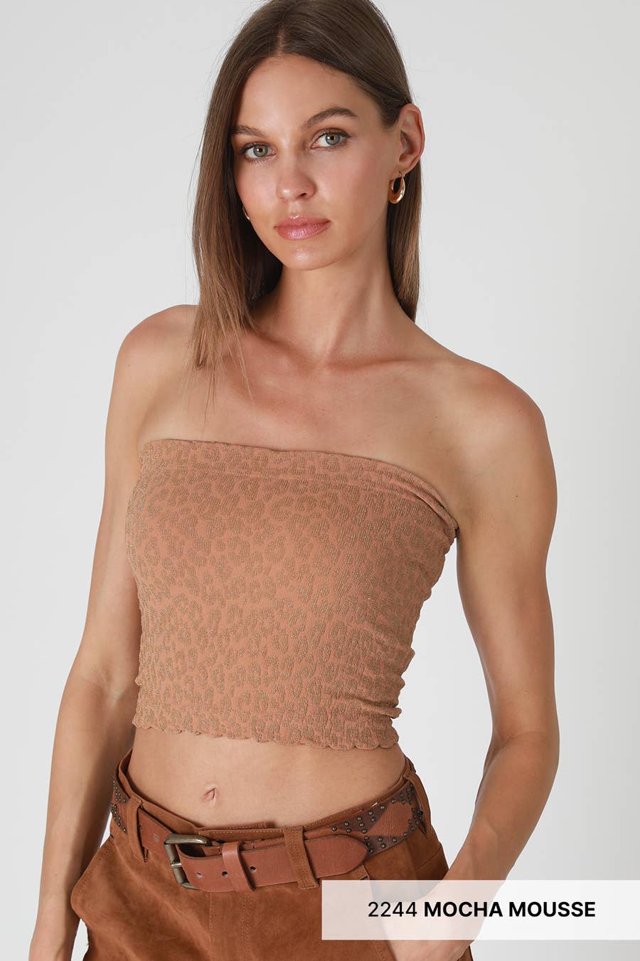 Lurex Leopard Tube Top:  Mocha Mousse