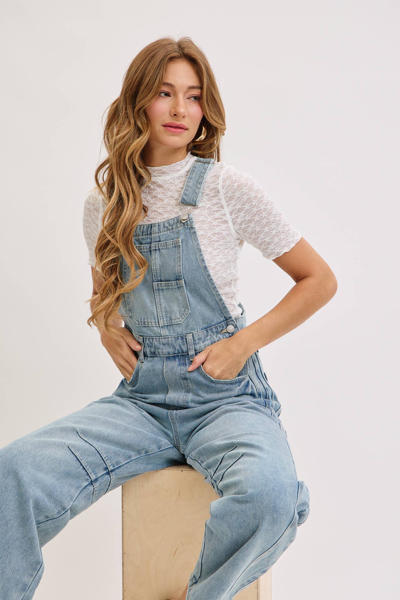 BARREL-LEG DENIM OVERALLS