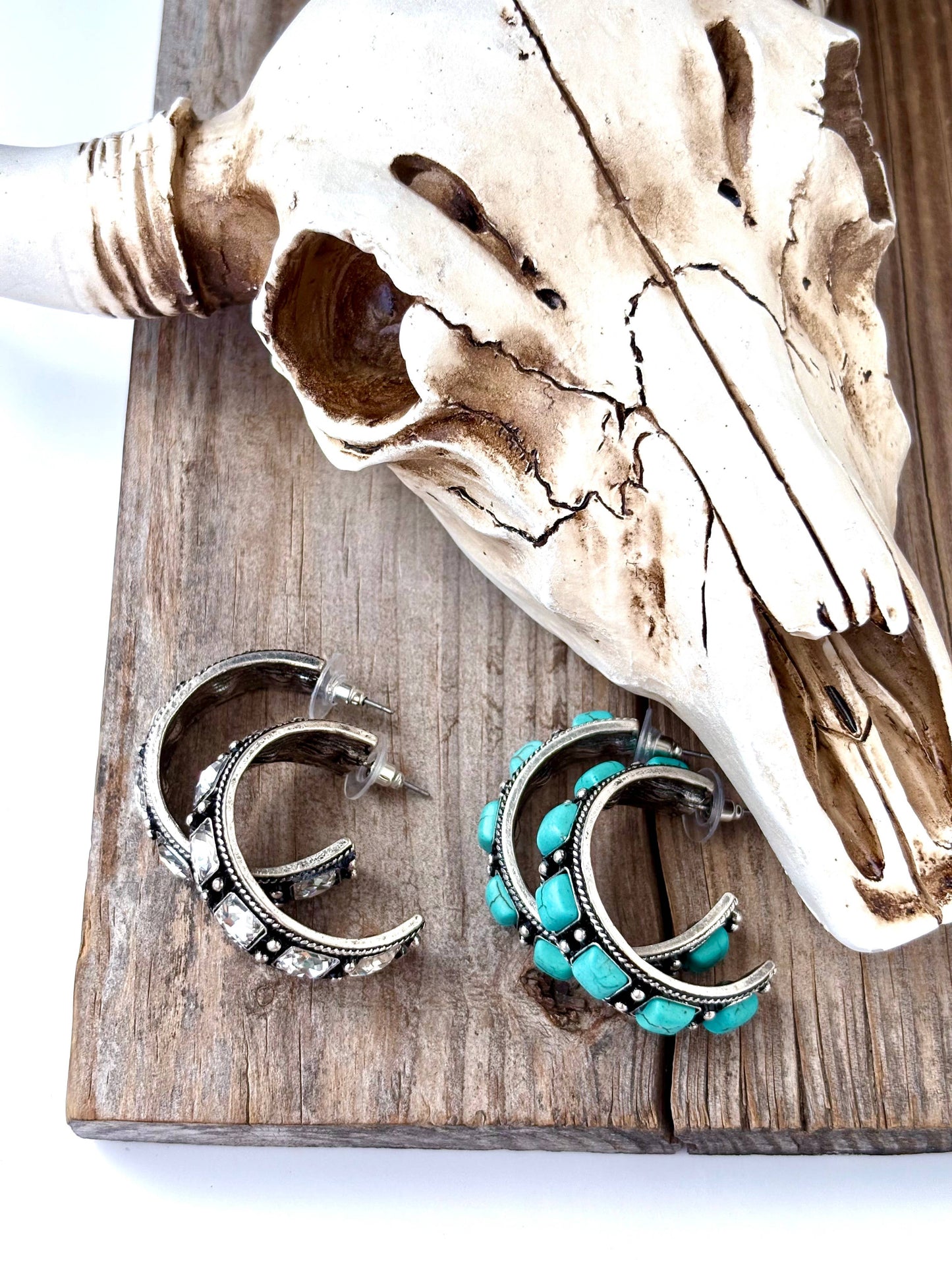 1.5" Open Hoop with Turquoise Stone Earrings: Turquoise