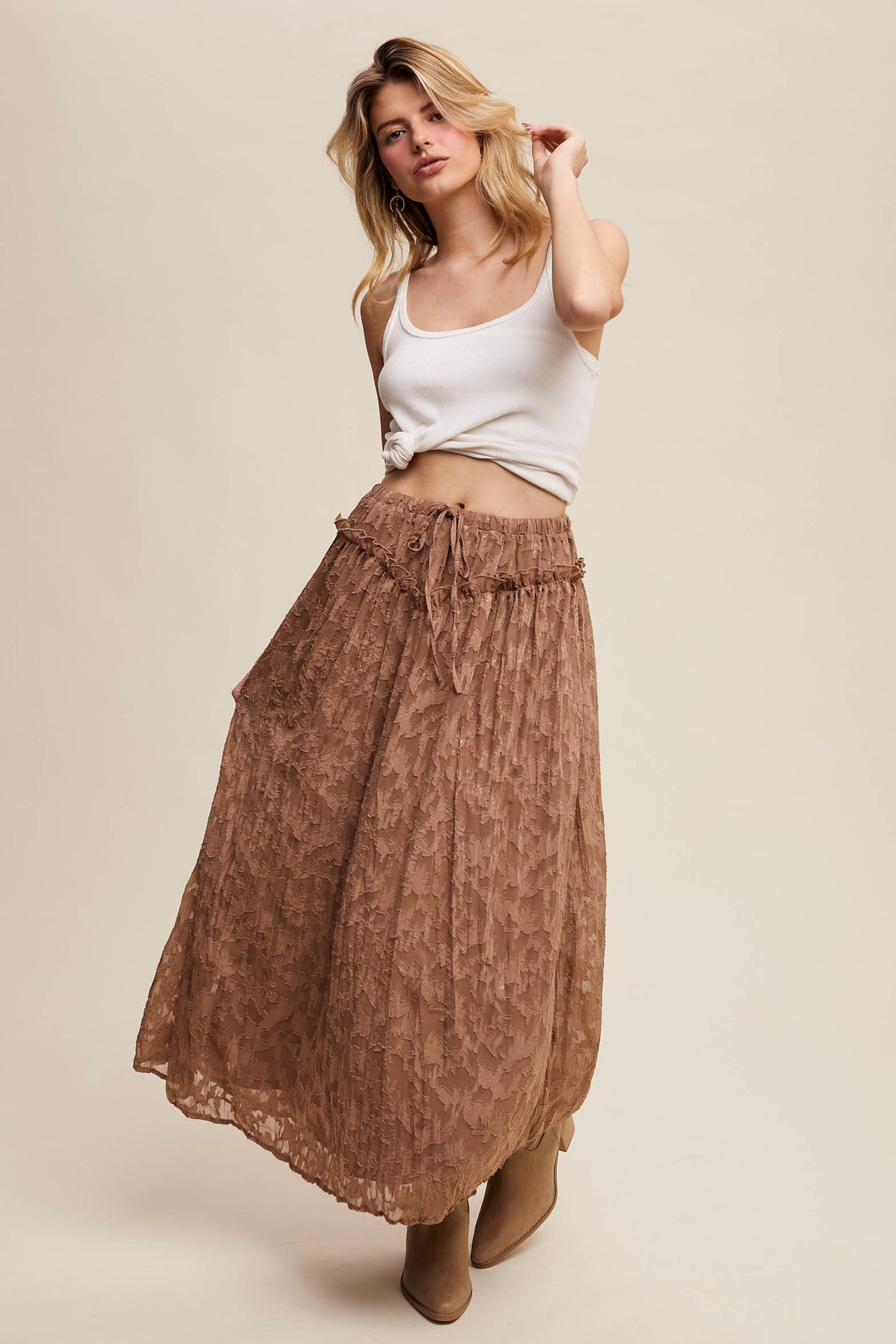 Floral Textured Maxi Skirt