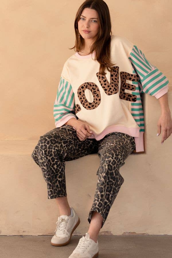 Leopard Denim Mid Rise Barrel Jeans