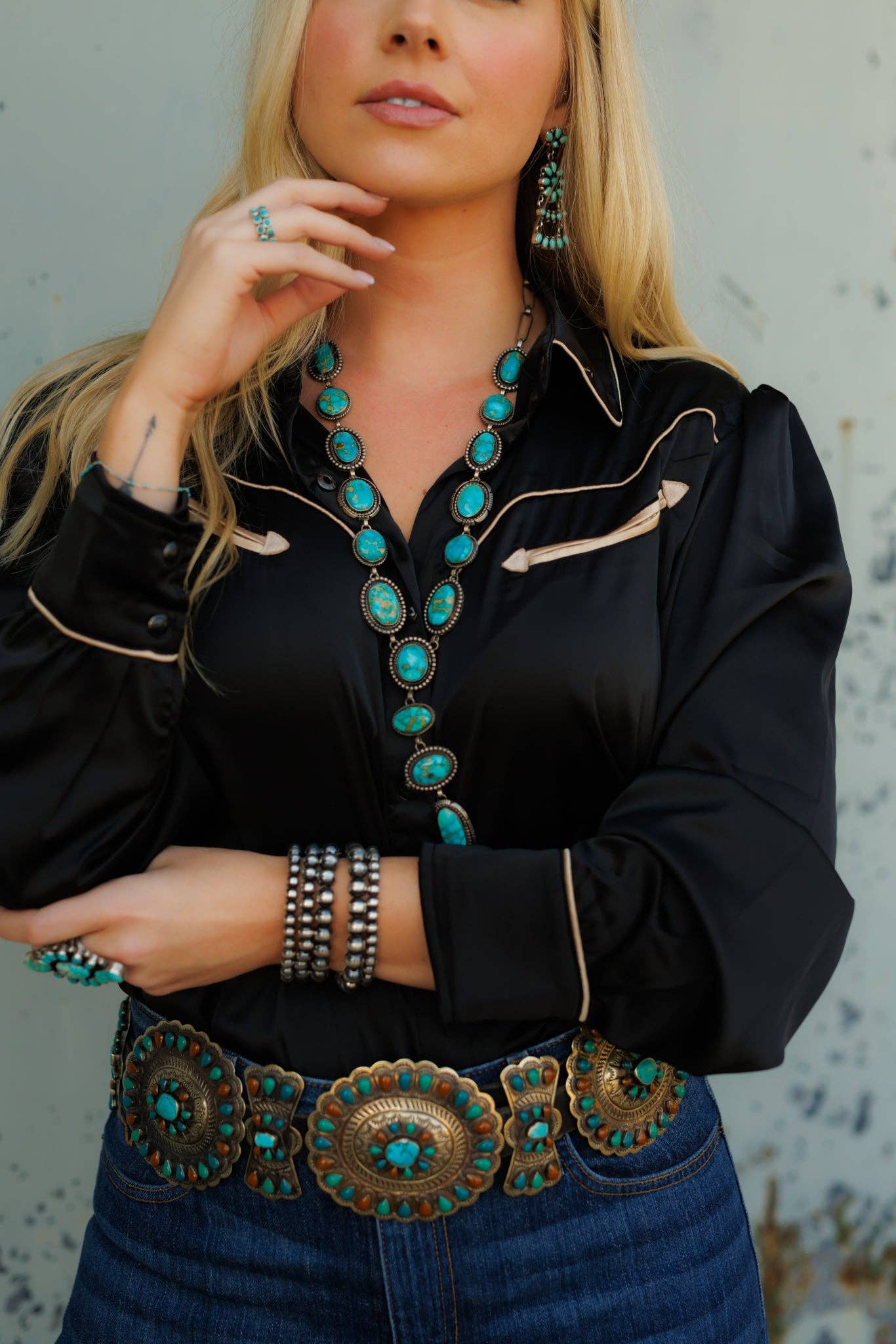Pearl Snap, Black Satin