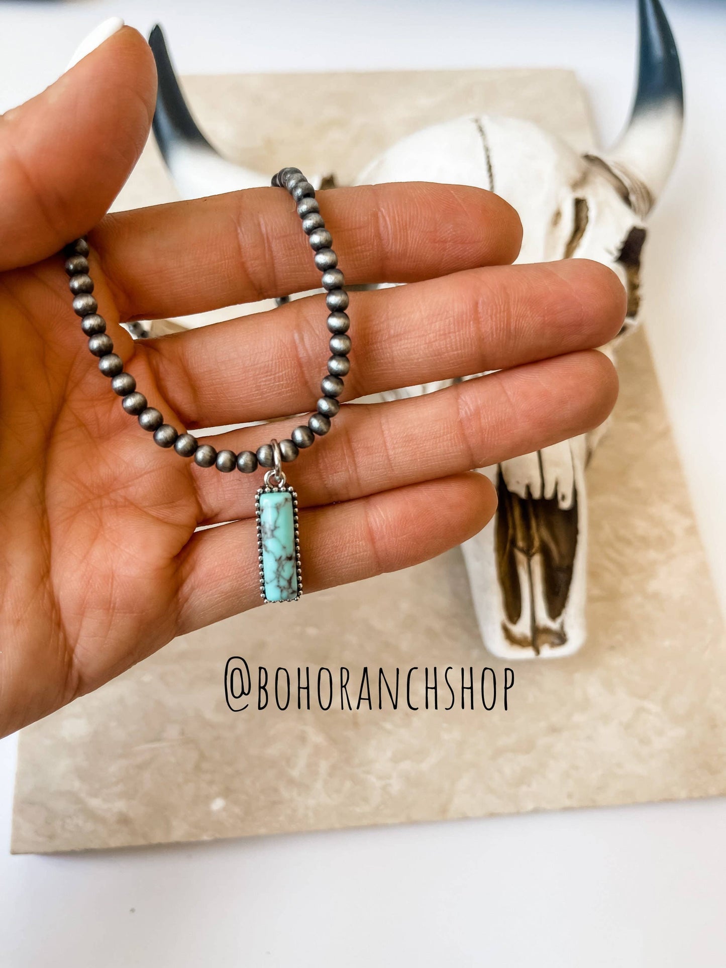 Navajo Bead Choker Turquoise Pendant Necklace