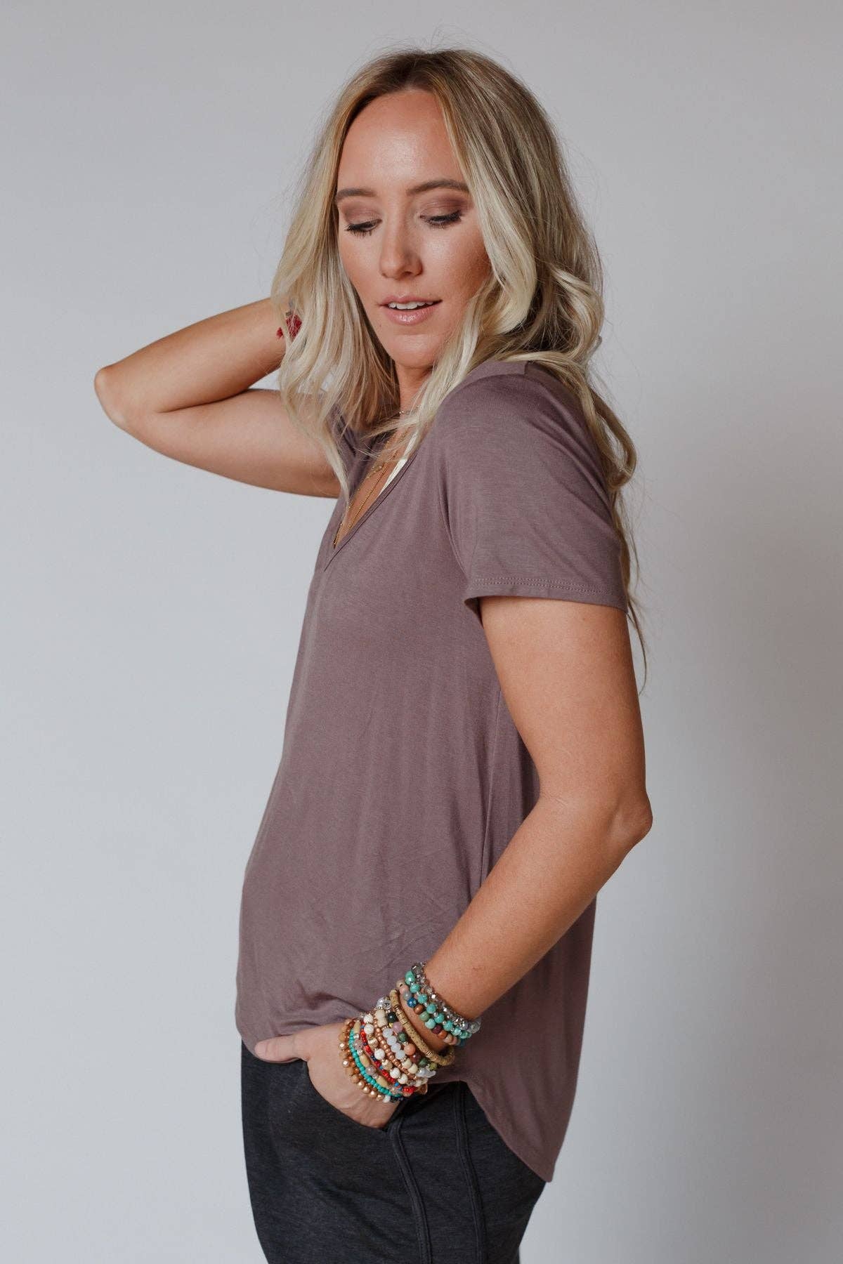 Scoop Neck Bralette Tee - Mocha: Mocha / M